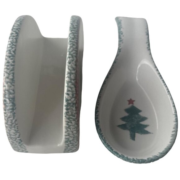 Ceramic Winter Holidays Christmas Tree Napkin Holder and Spoon Holder (READ) - Picture 1 of 16